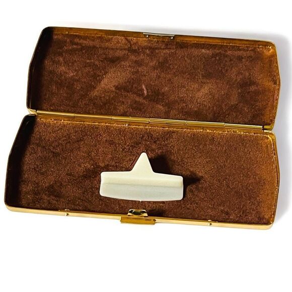 Vintage Kanda Gold Tone Black Details Brown Velvet Interior Replacement Case - Picture 9 of 11